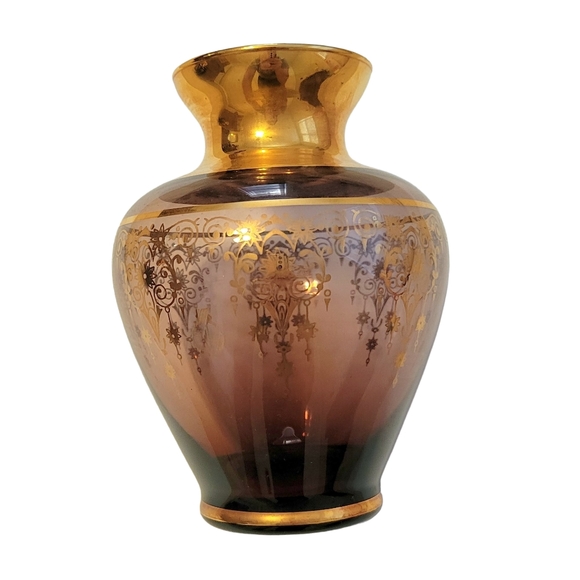 Murano Glass Vase with Gold Trim - Purple - Picture 6 of 9
